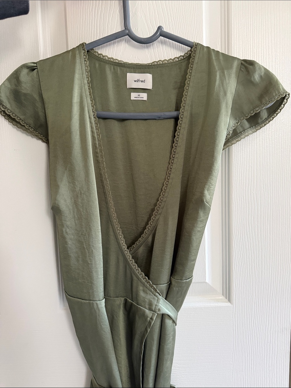 Aritzia Wilfred Olive Green Mini Wrap Dress